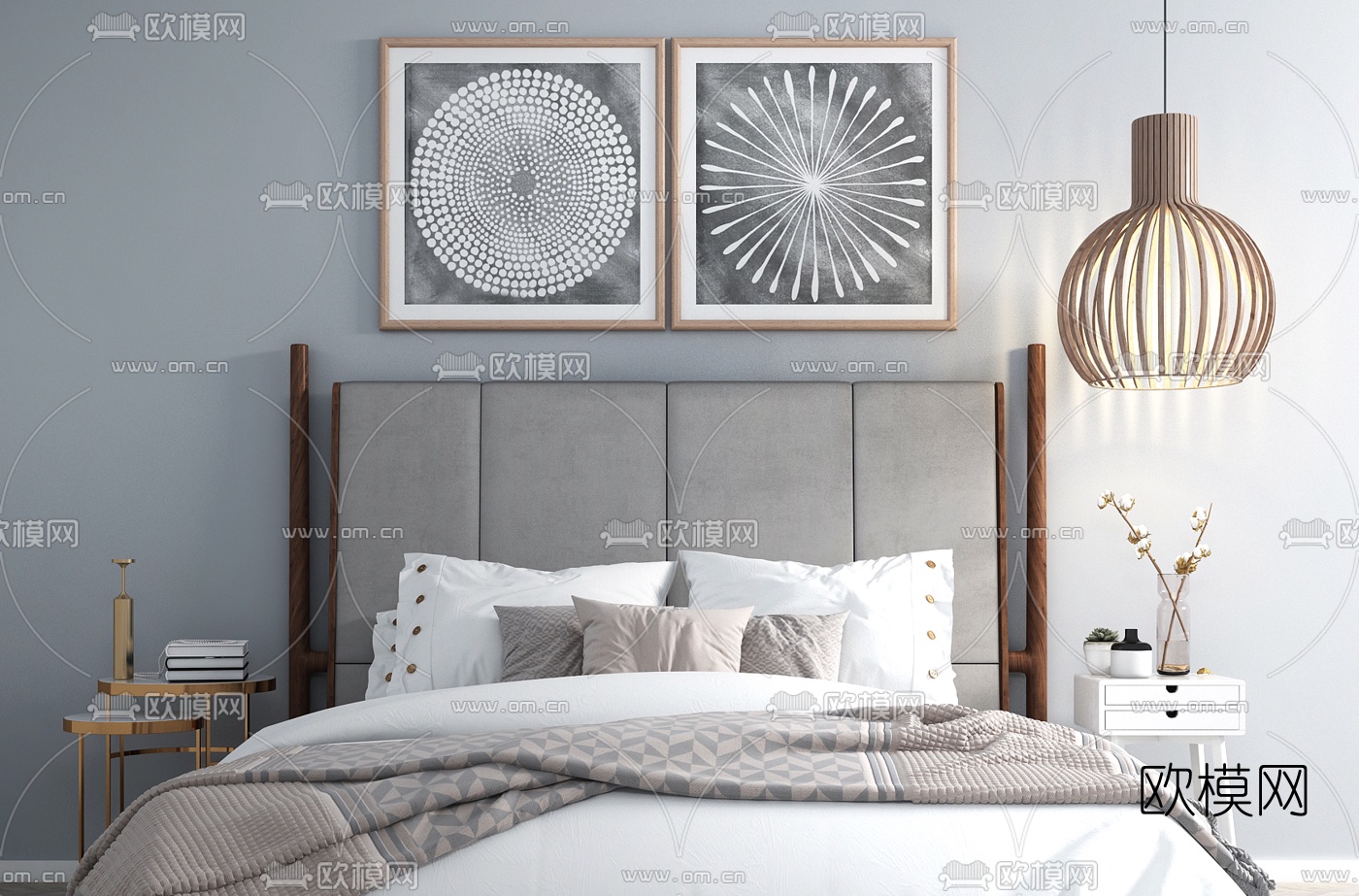 北欧双人床3d模型下载（渲染图4）