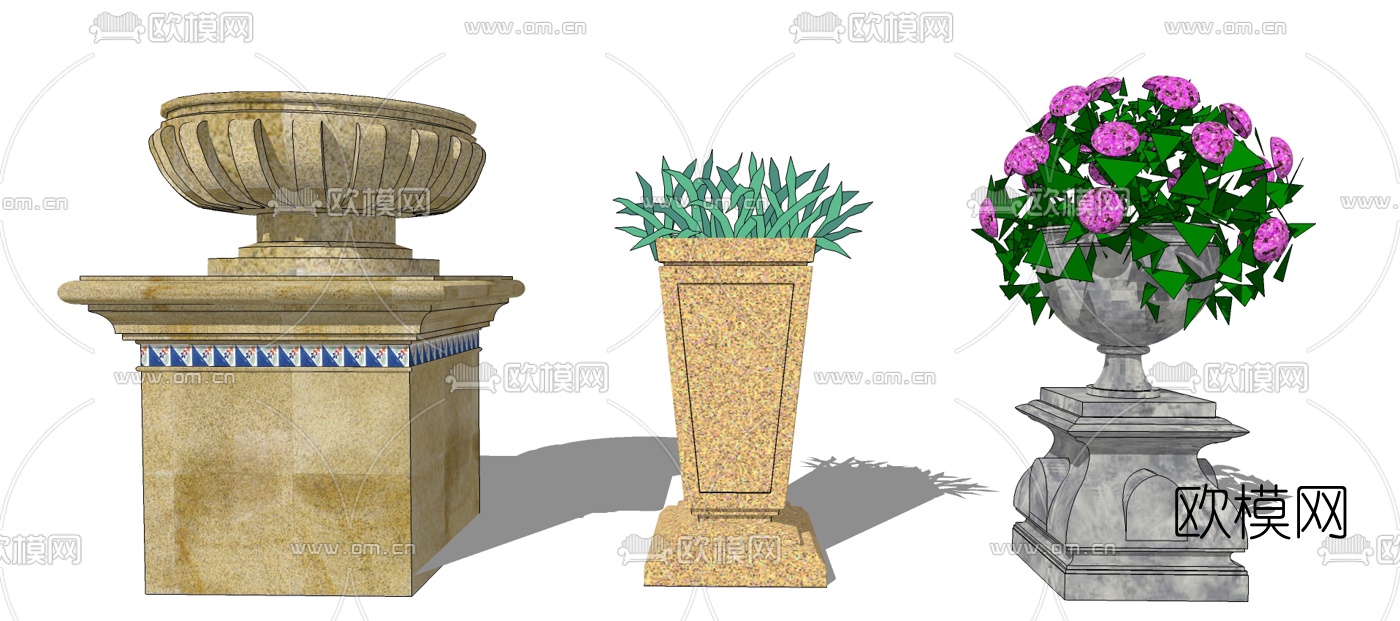 欧式花钵su模型下载