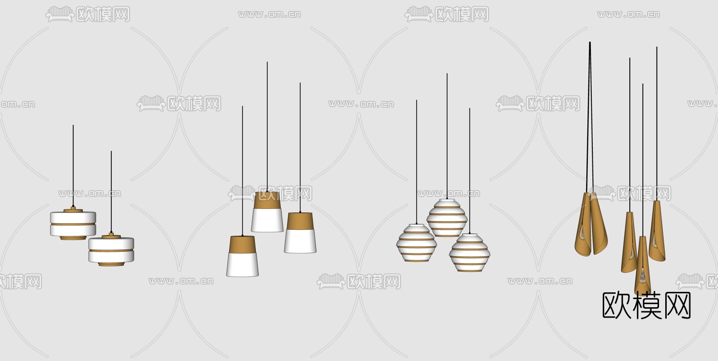 现代金属小吊灯组合su模型下载