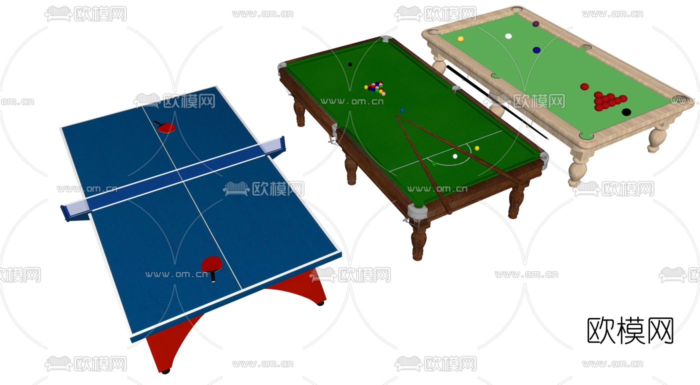 现代乒乓球桌台球桌组合su模型下载（渲染图1）