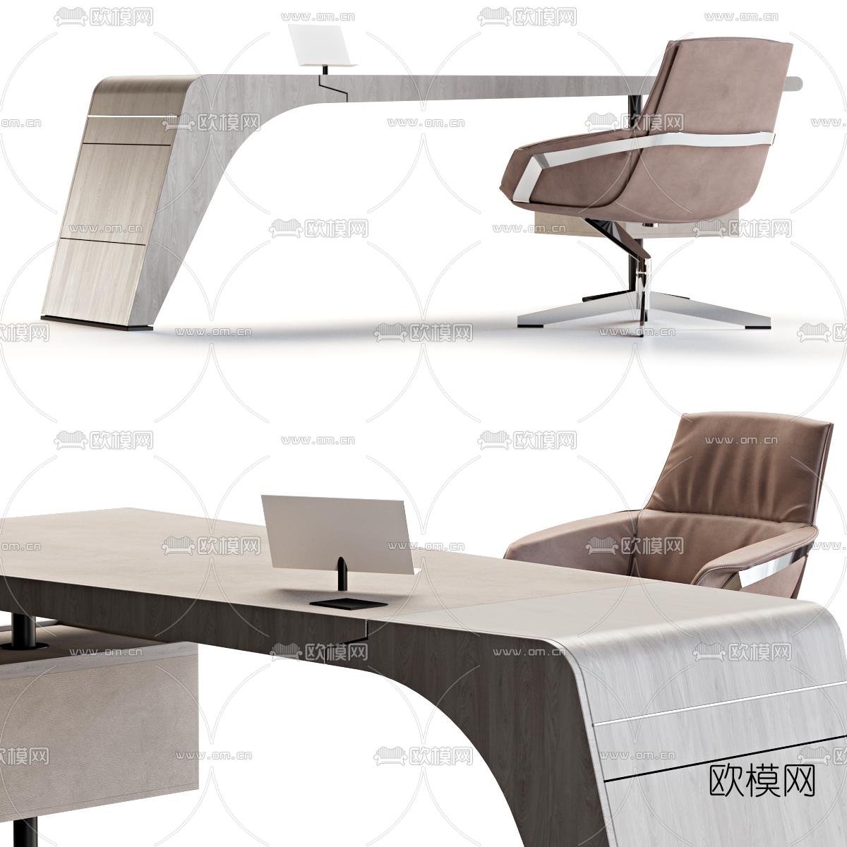 现代实木班台办公桌3d模型
