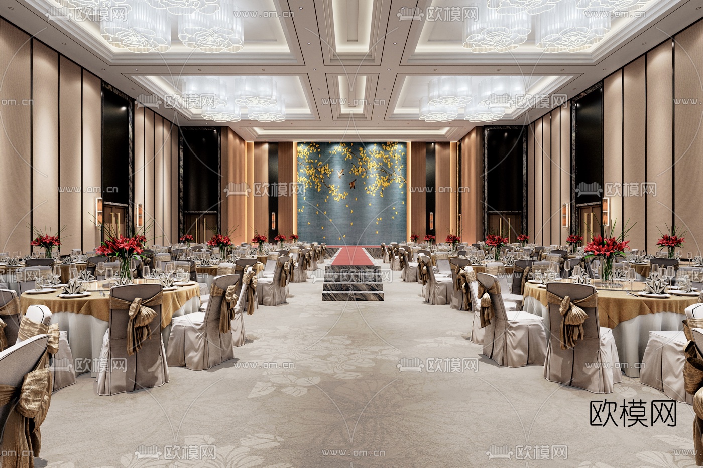 新中式酒店宴会厅3d模型