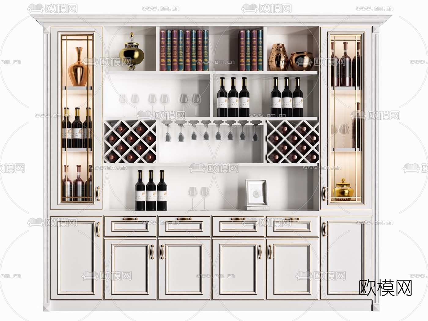 简欧实木酒柜组合3d模型下载（渲染图2）