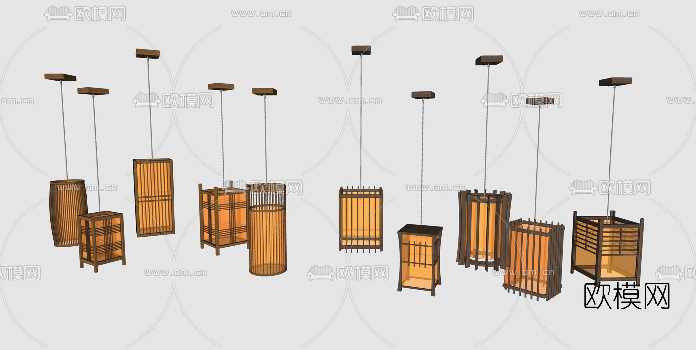 中式实木吊灯su模型下载