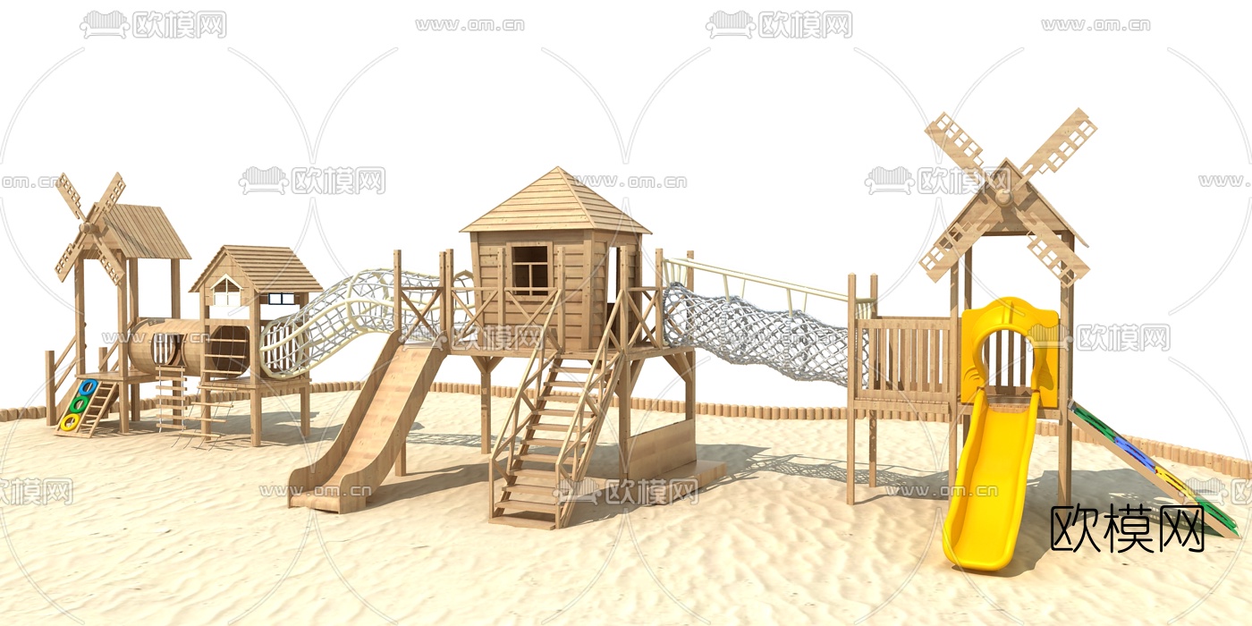 现代儿童游乐设备滑梯3d模型下载（渲染图1）