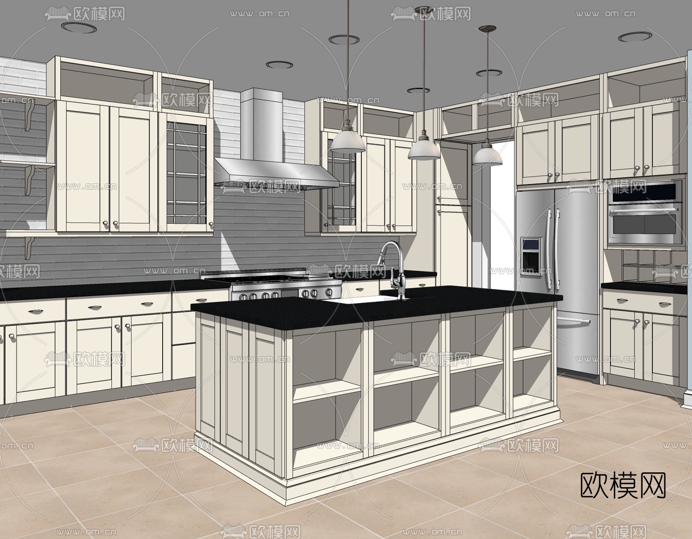 简欧橱柜免费su模型下载