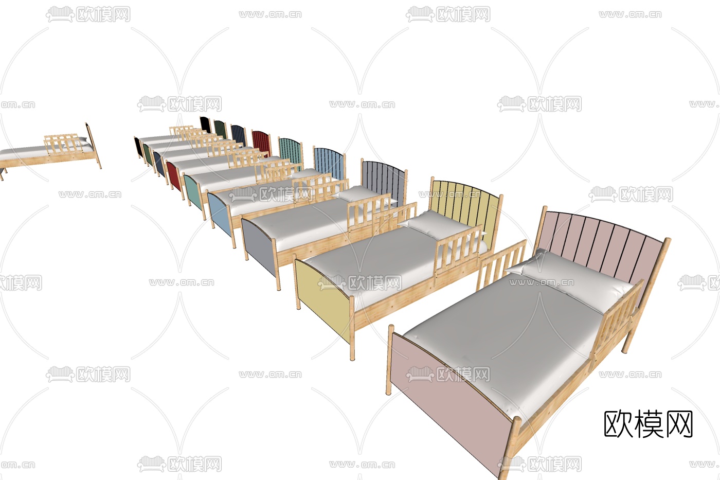 北欧布艺单人床免费su模型下载