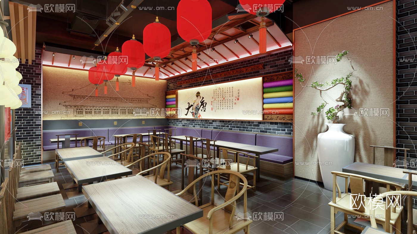 新中式中餐厅su模型下载（渲染图1）