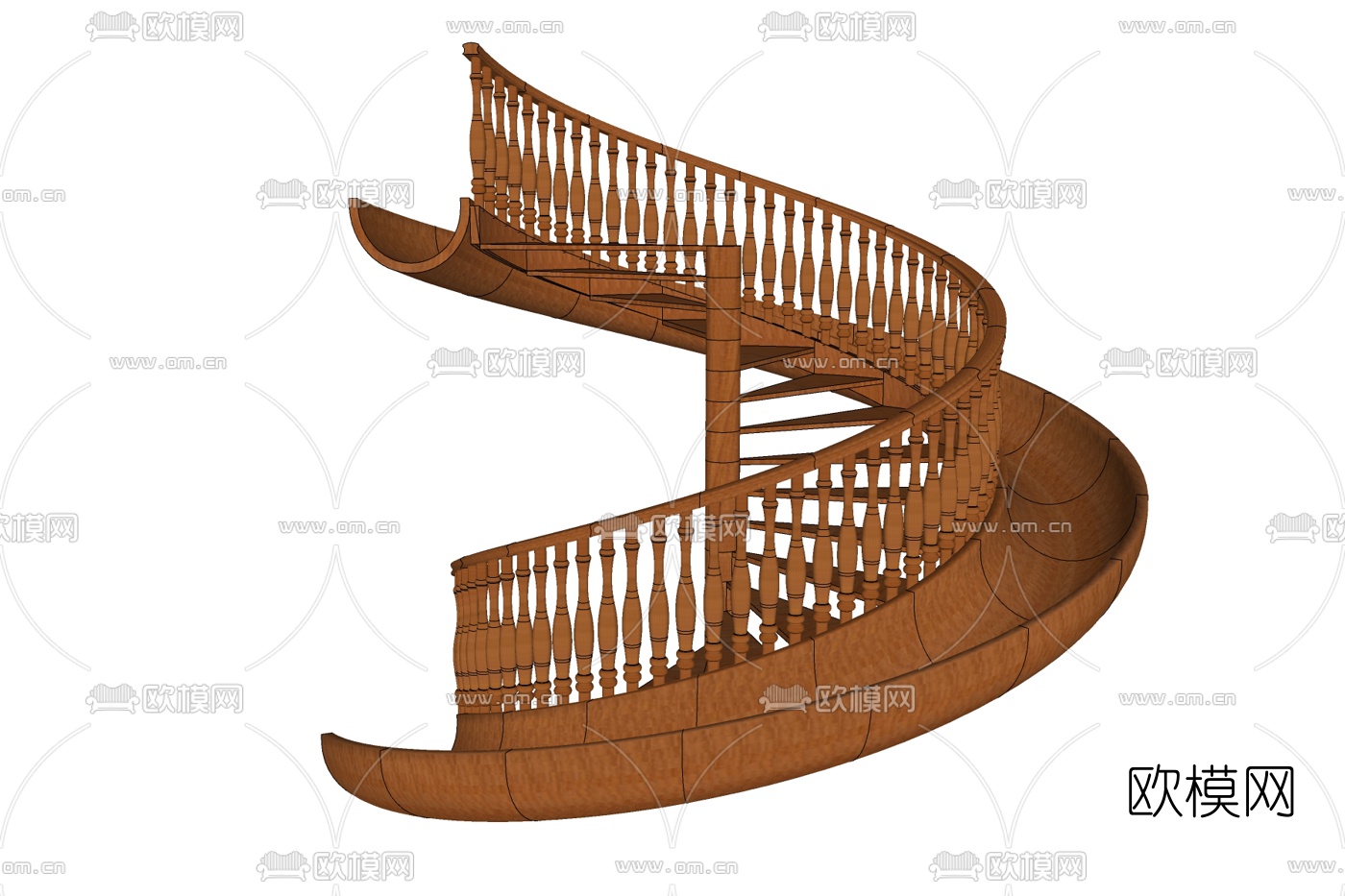 美式实木旋转楼梯免费su模型下载