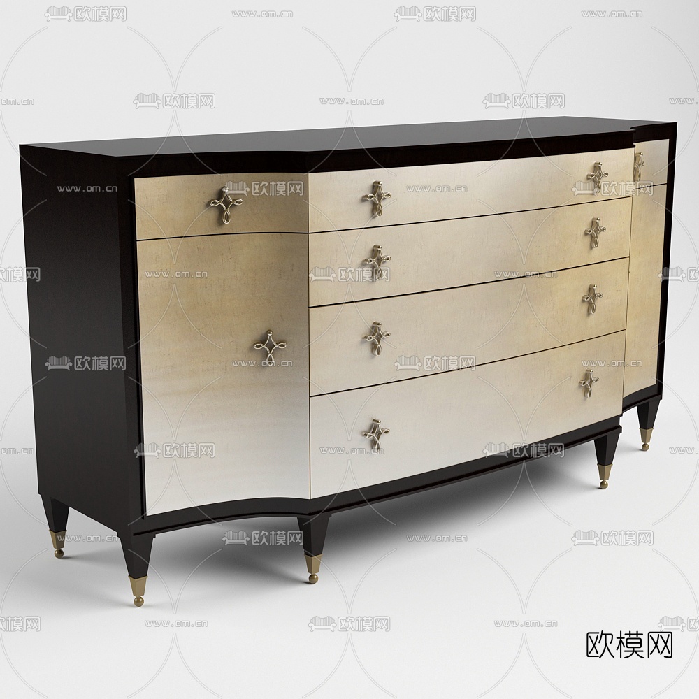 简欧轻奢边柜免费3d模型下载（渲染图2）