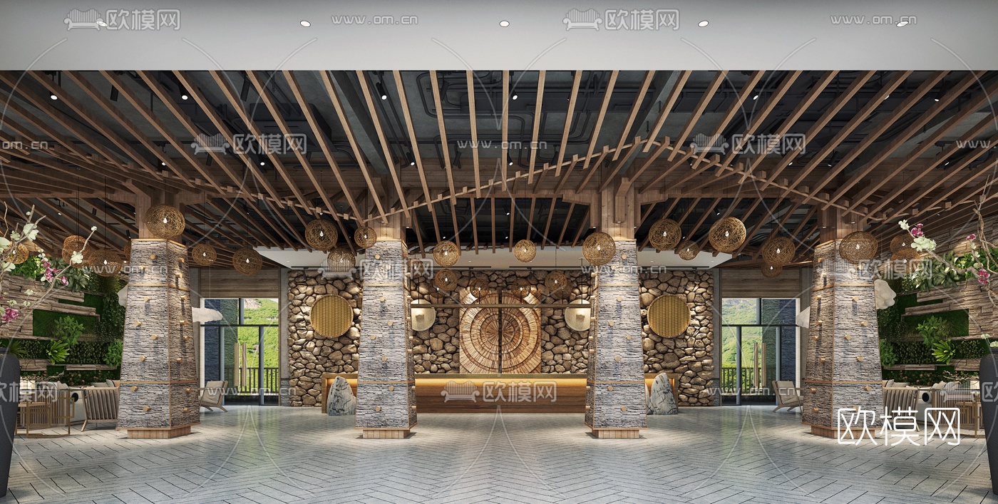 自然风酒店大堂3d模型下载（渲染图3）