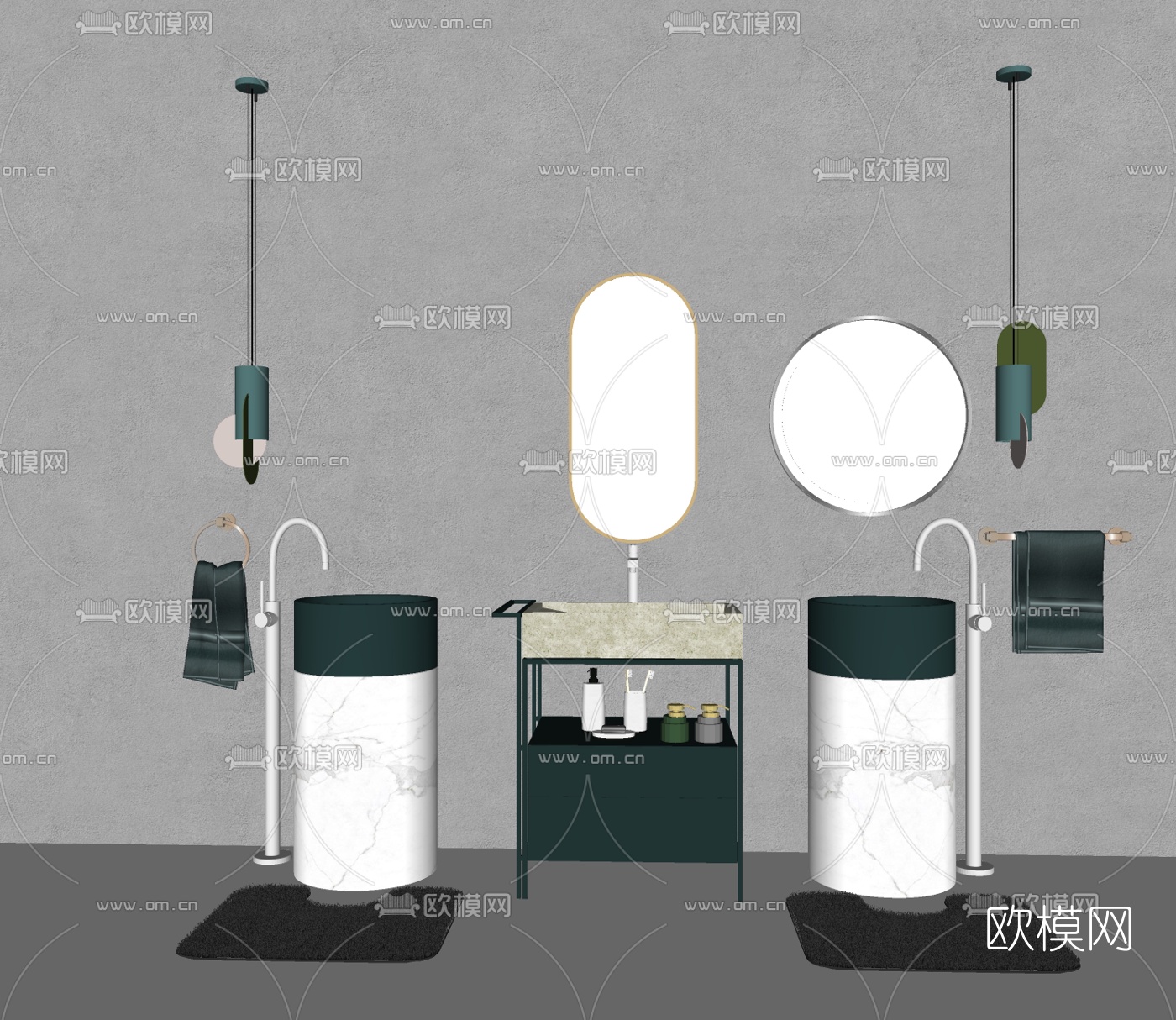 现代轻奢卫生间洗手台su模型下载