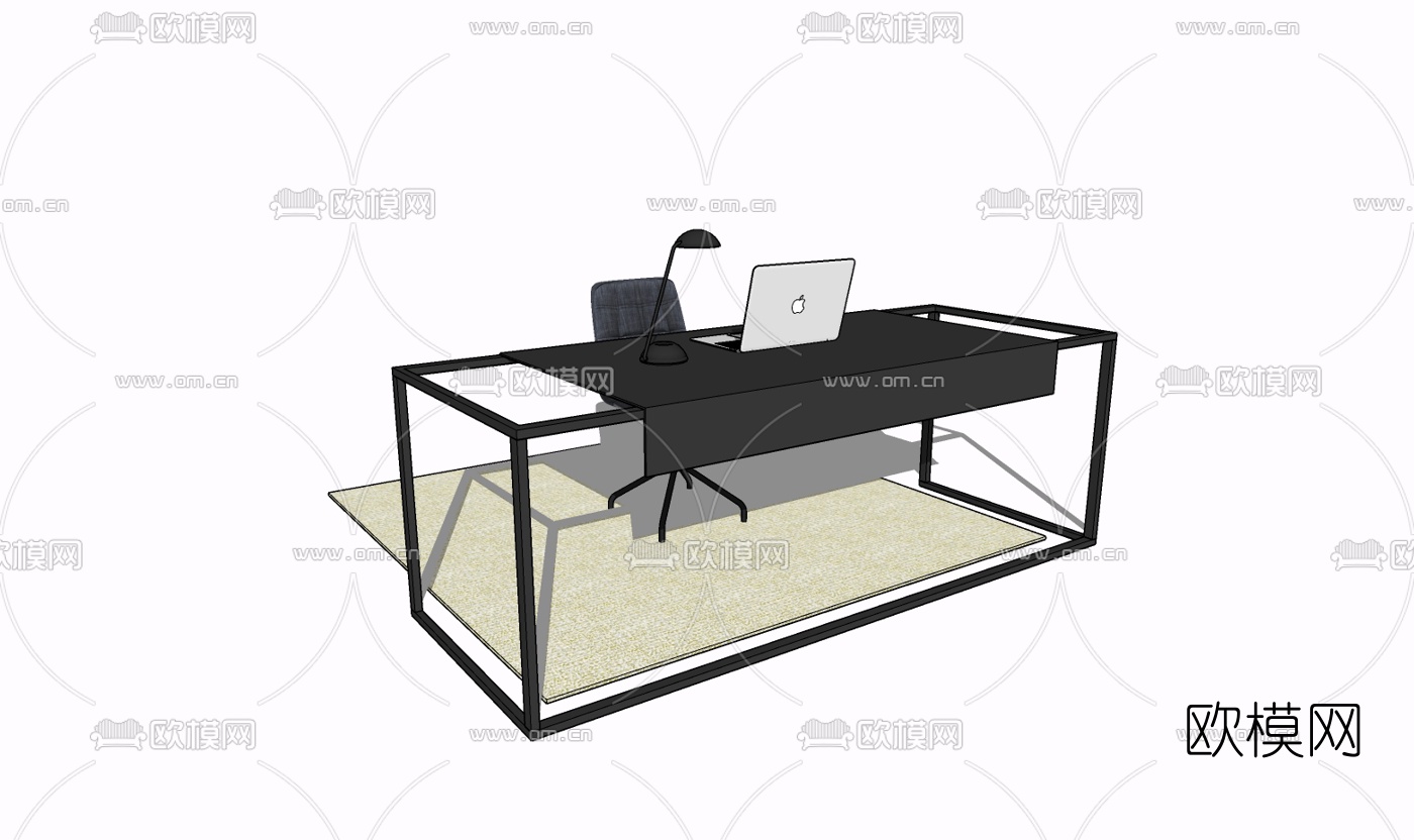 现代班台桌免费su模型下载