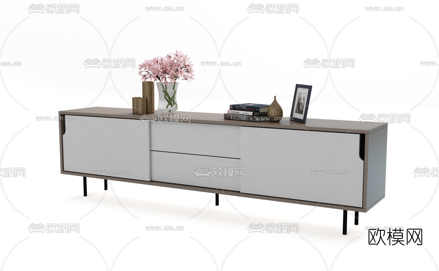 现代漆面电视柜3d模型下载（渲染图3）