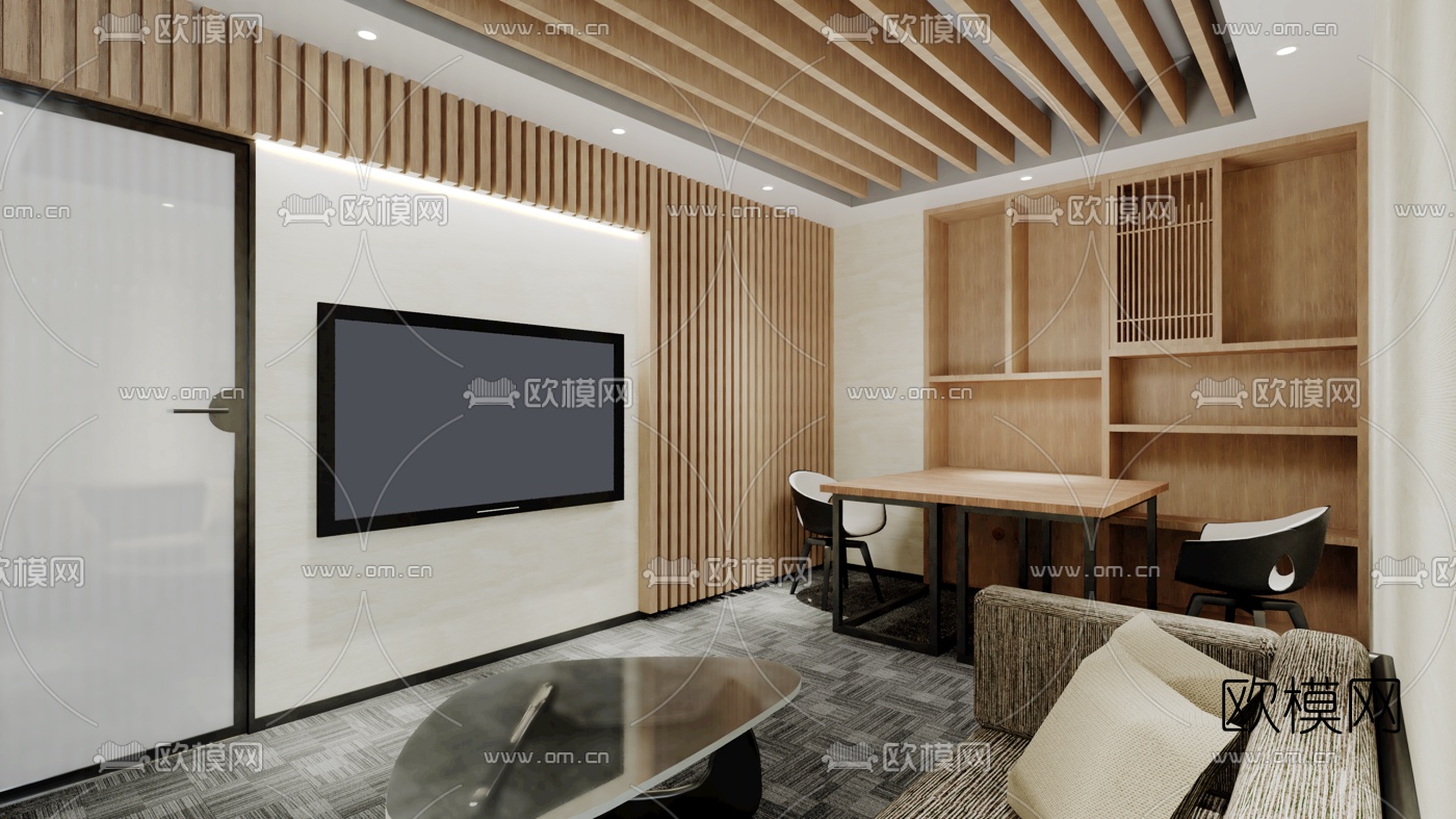 现代办公室会议室su模型