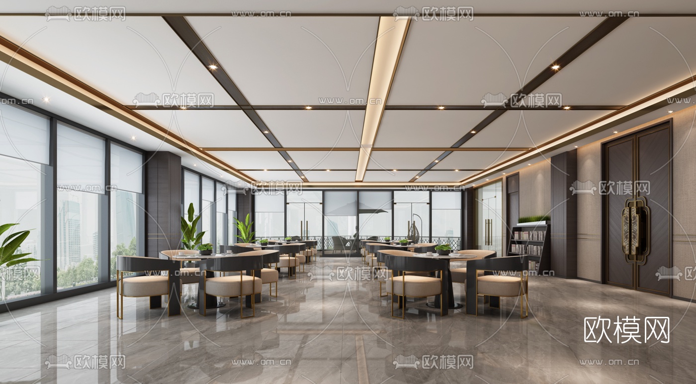 新中式办公室休息区3d模型下载（渲染图1）