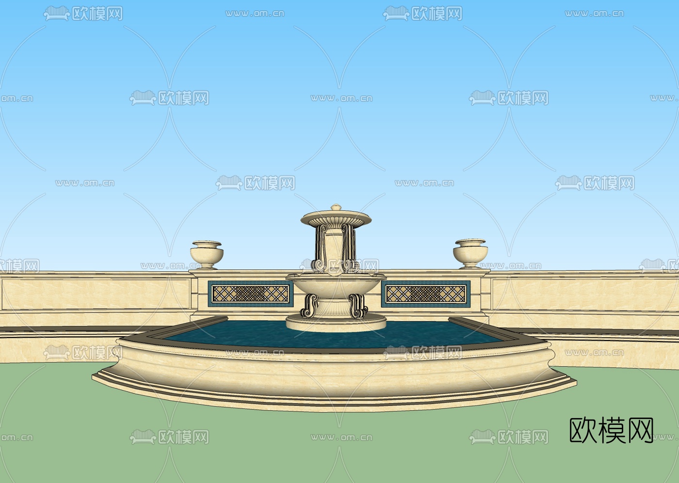 欧式景观水池免费su模型下载