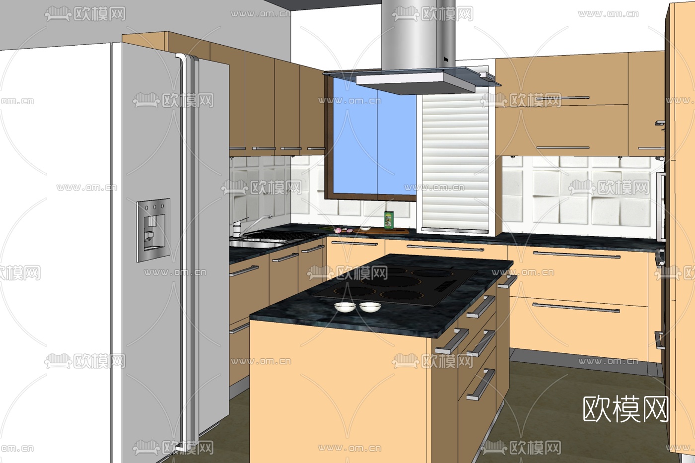 现代厨房免费su模型下载