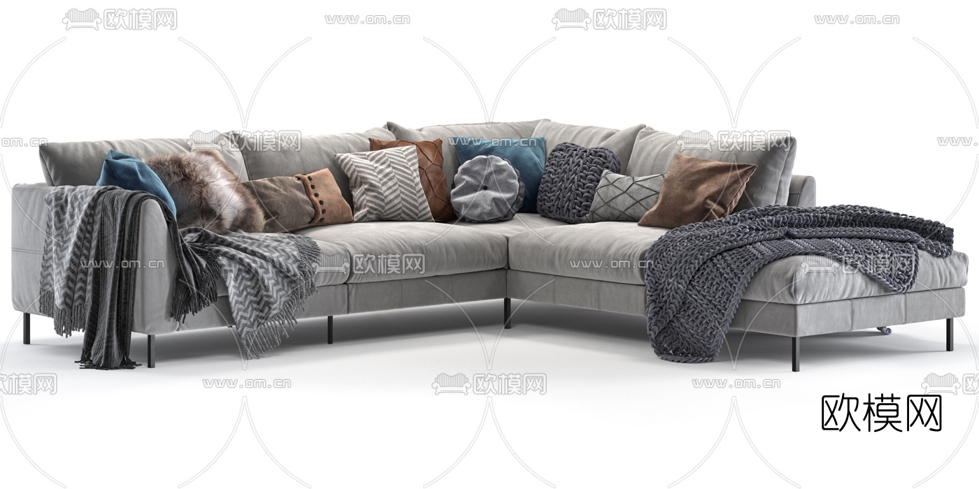 现代布艺转角沙发3d模型下载（渲染图1）