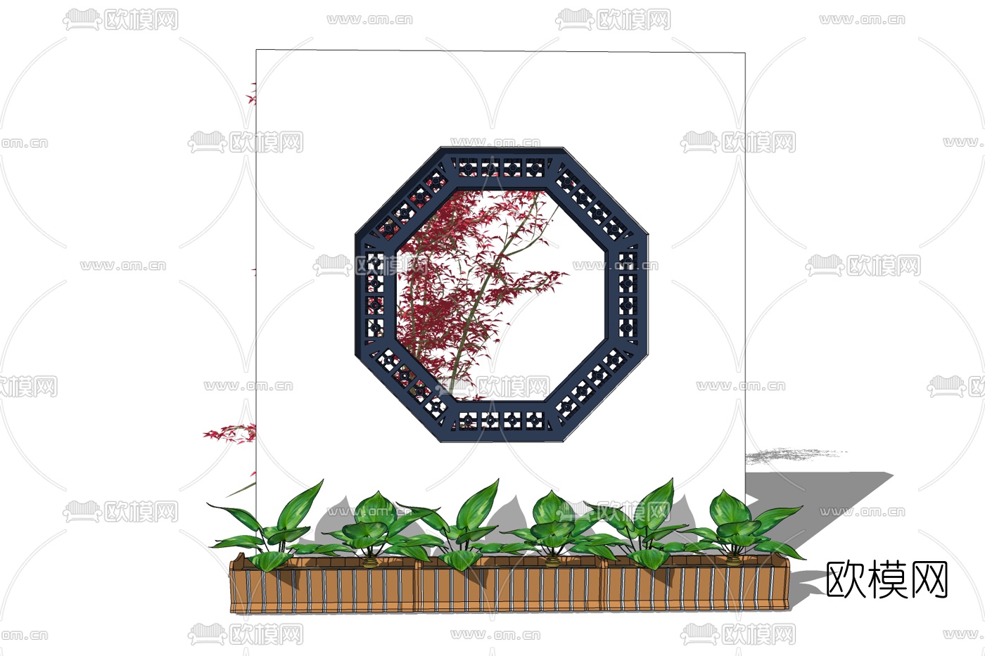 新中式景观墙免费su模型