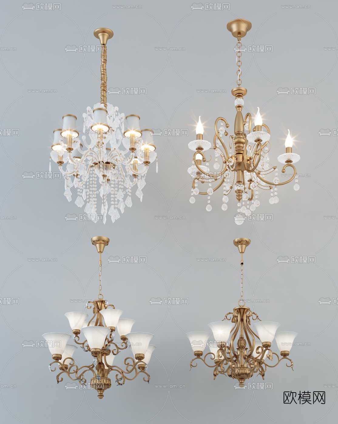 简欧金属水晶吊灯组合3d模型下载