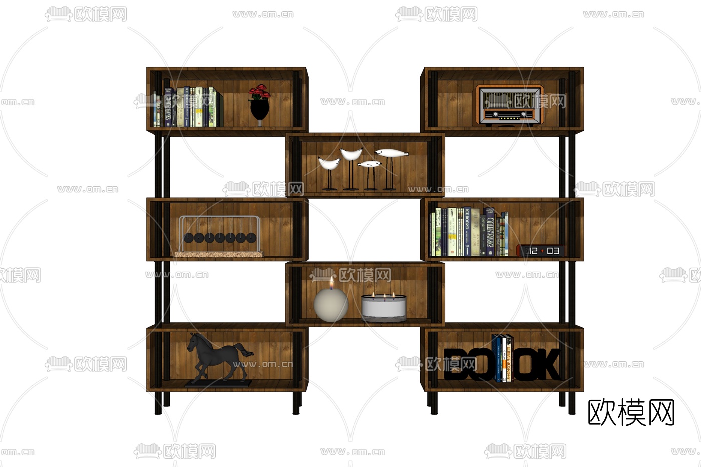 现代实木装饰柜免费su模型下载