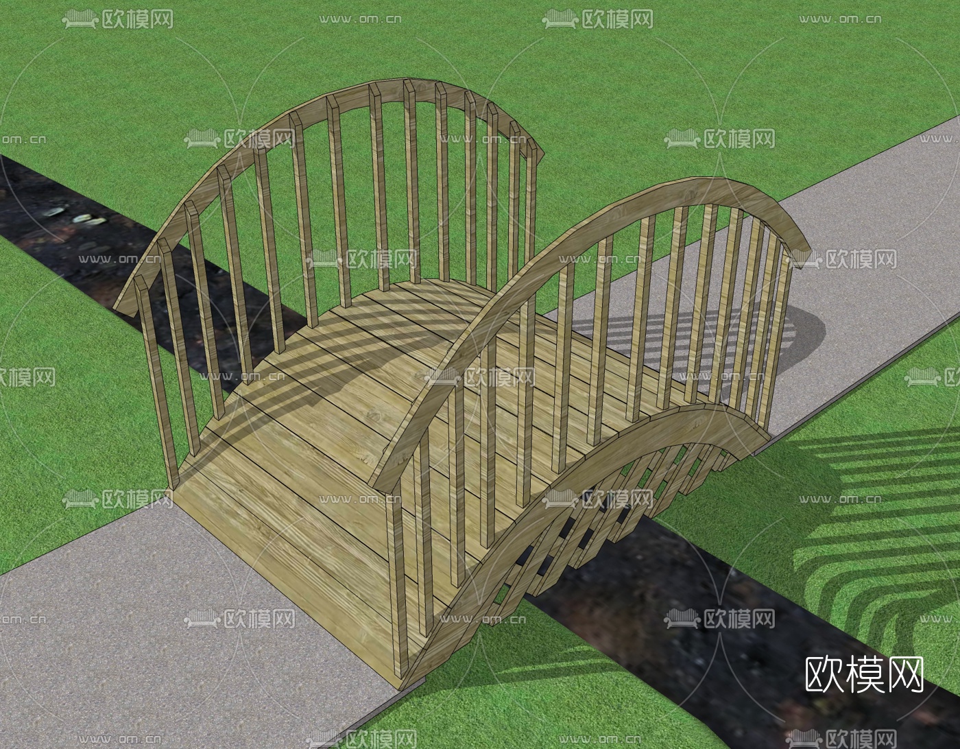 现代木拱桥免费su模型下载