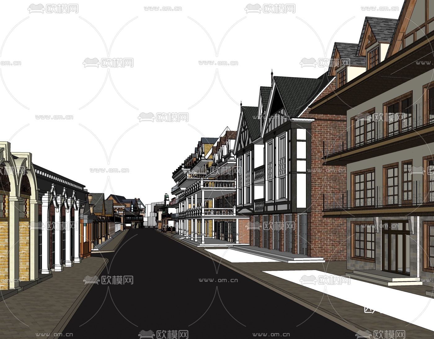 欧式商业街su模型下载（渲染图1）