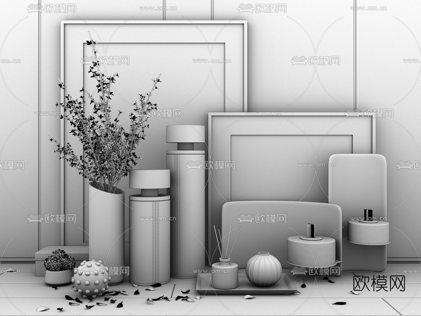现代花瓶陶瓷金属摆件3d模型