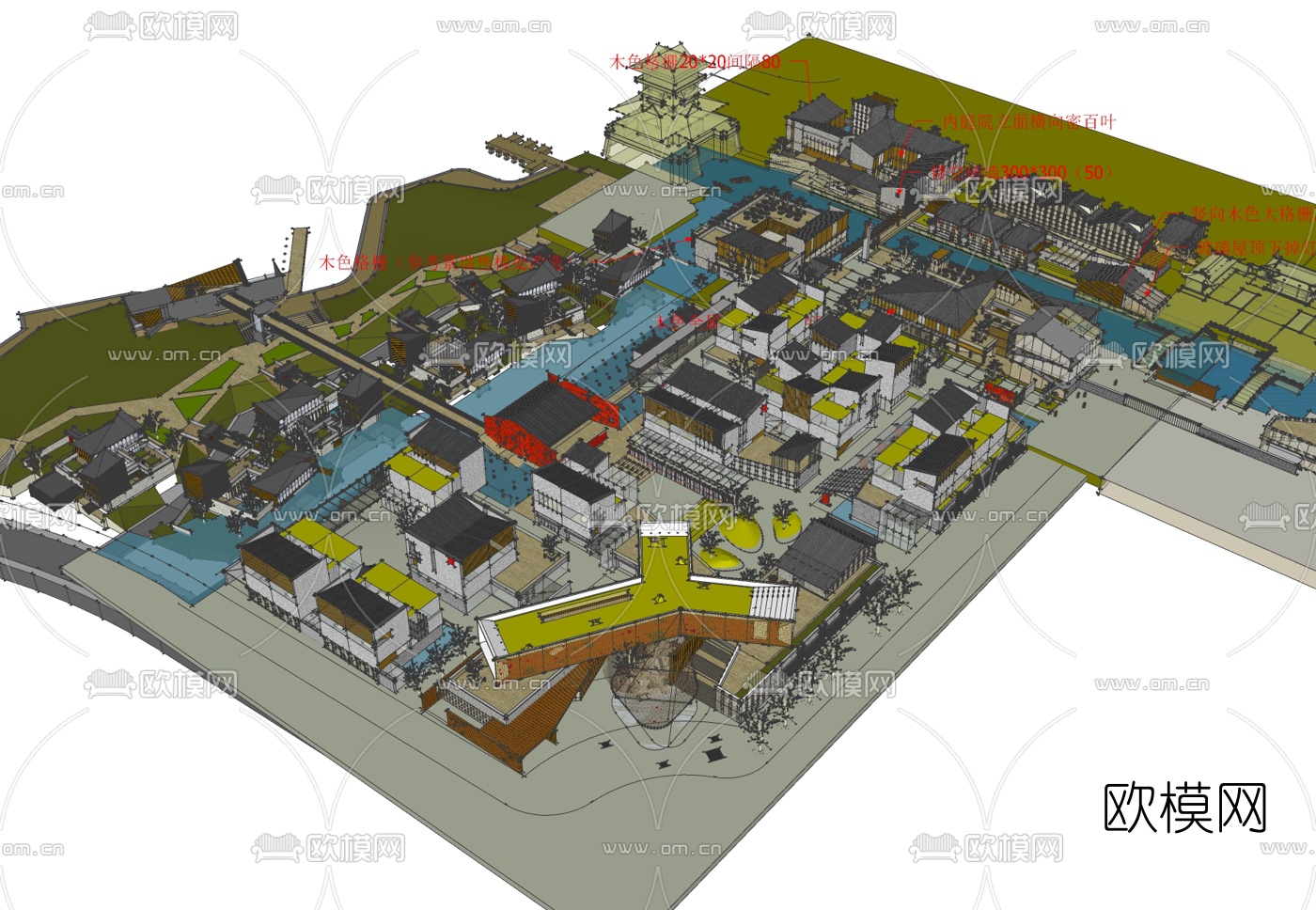 中式建筑规划免费su模型下载