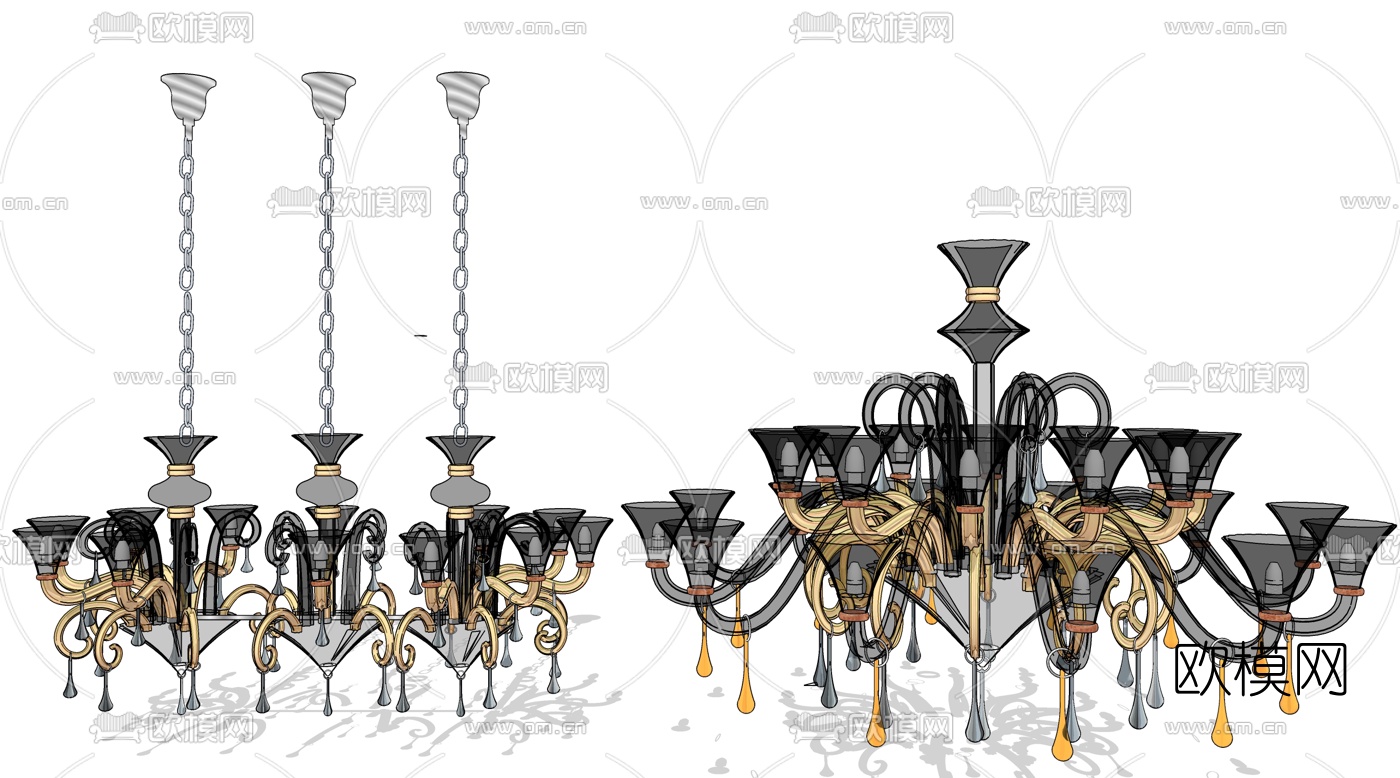 欧式水晶吊灯su模型下载