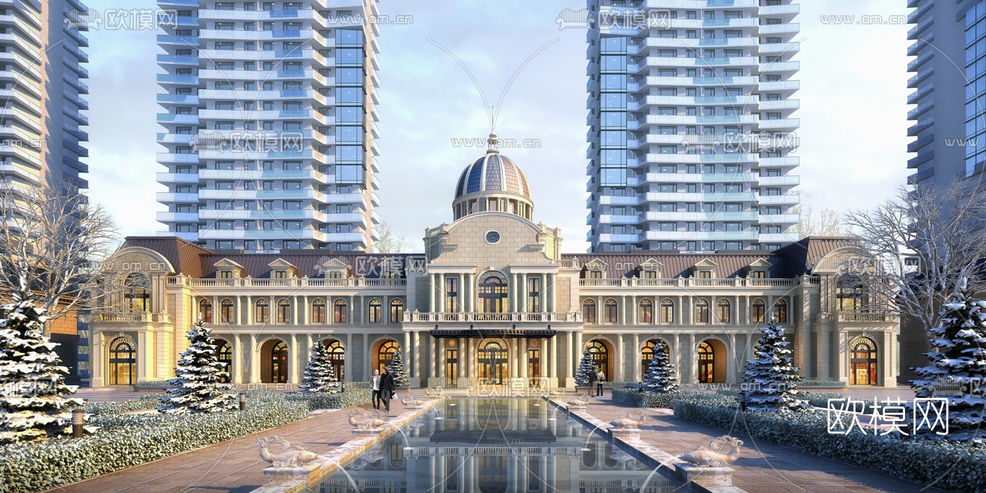 欧式酒店会所建筑外观3d模型