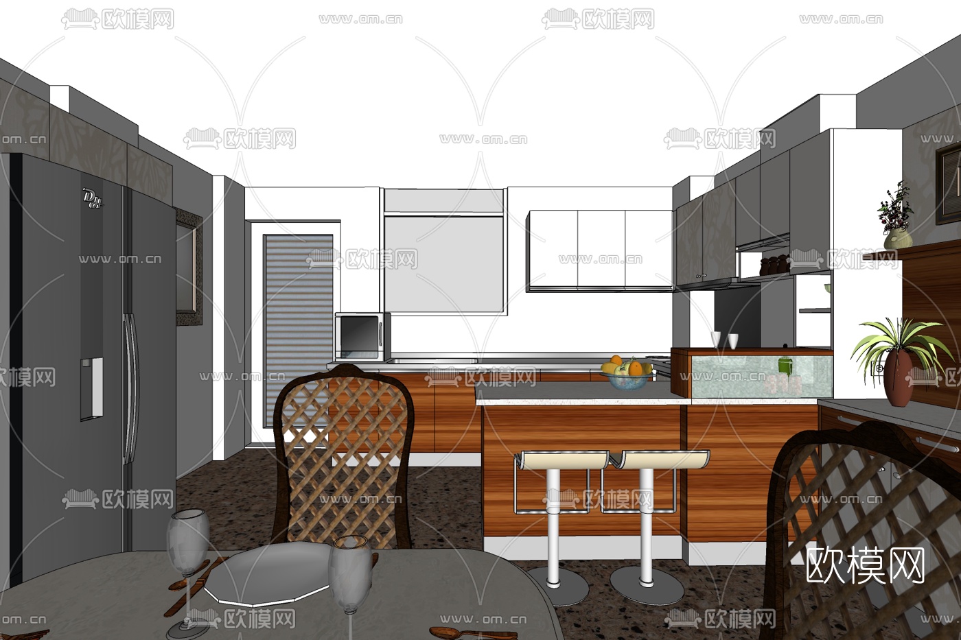 现代厨房免费su模型下载