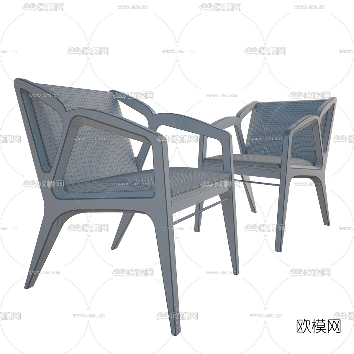 新中式原木休闲椅3d模型下载（渲染图2）