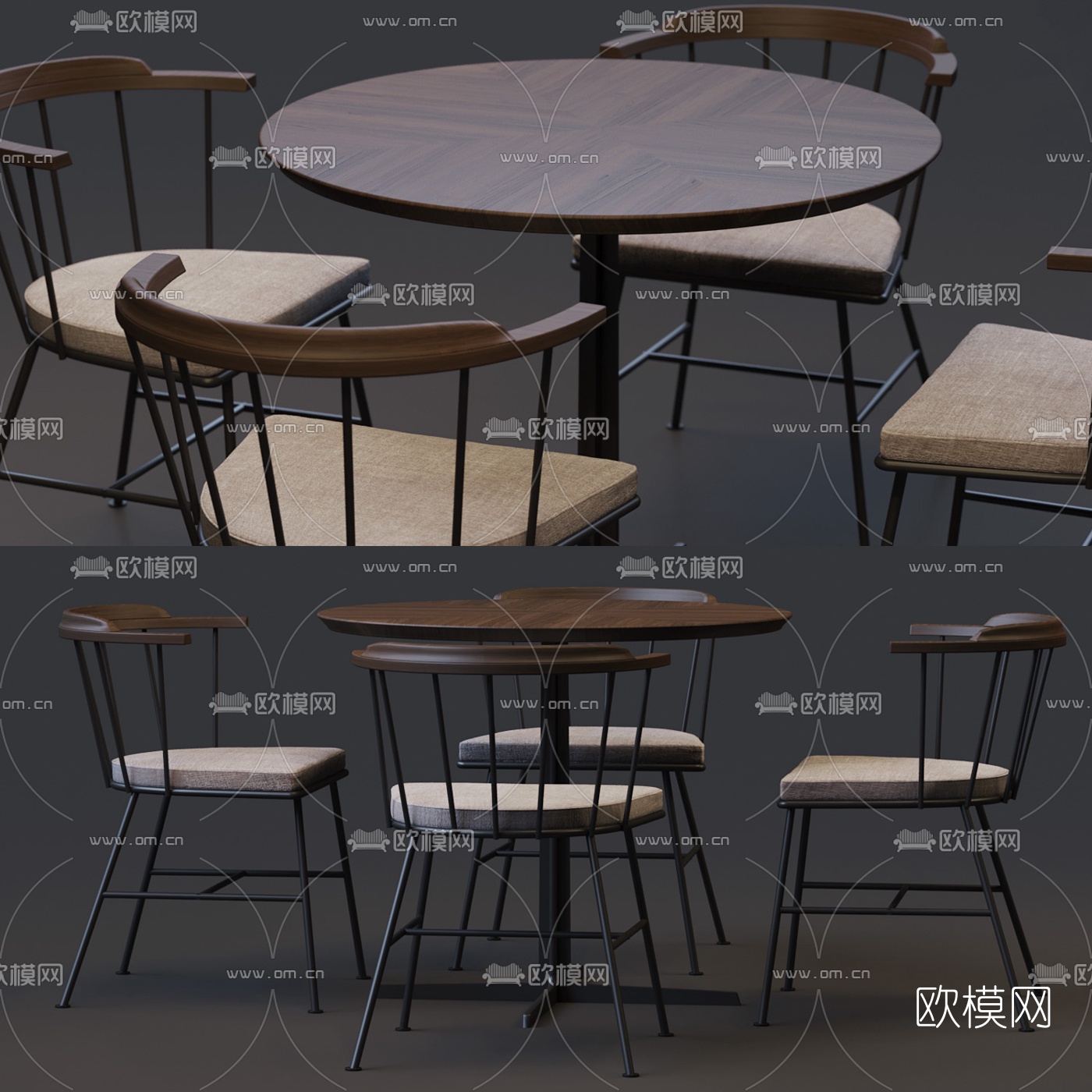 工业风实木餐桌椅3d模型