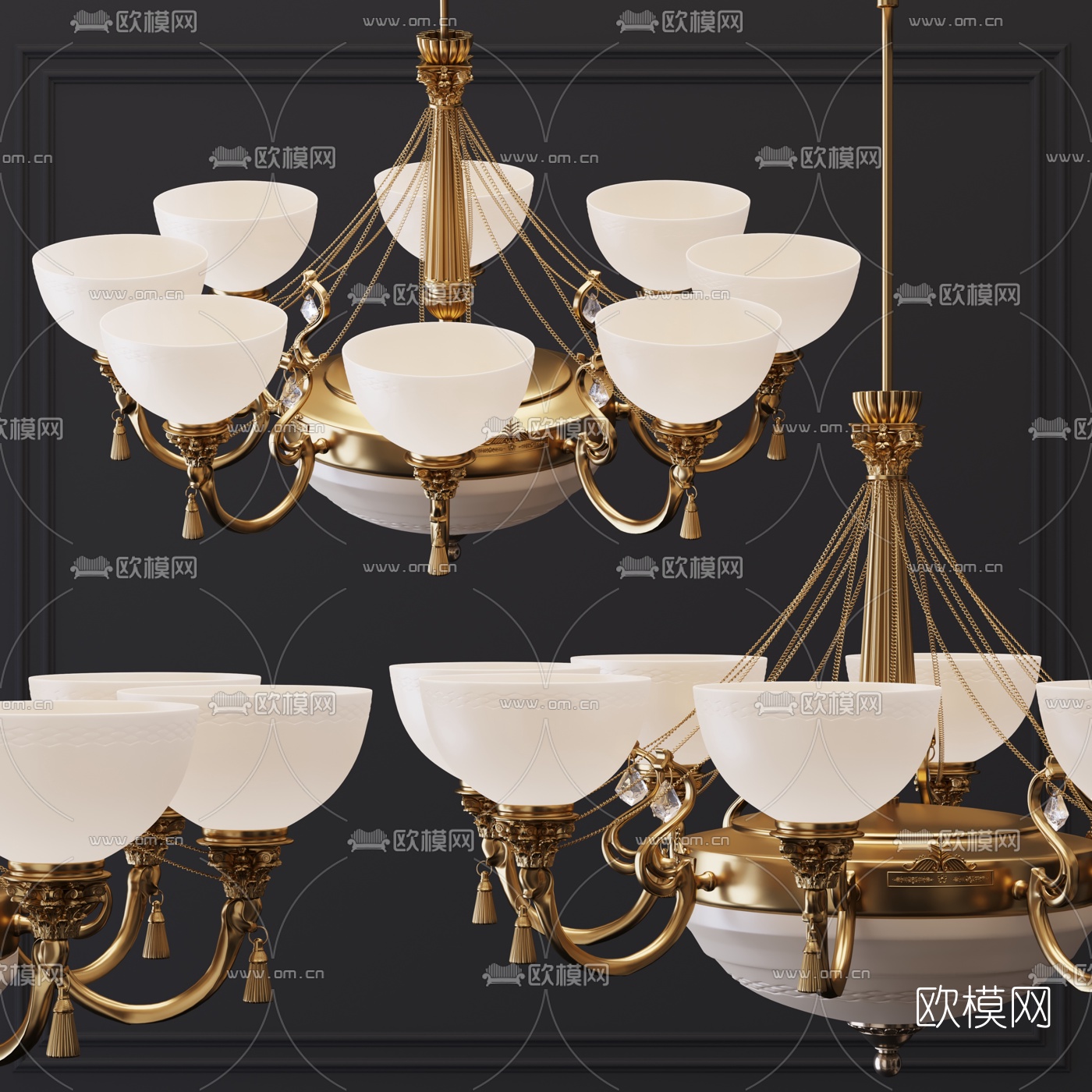 欧式轻奢多头吊灯3d模型下载