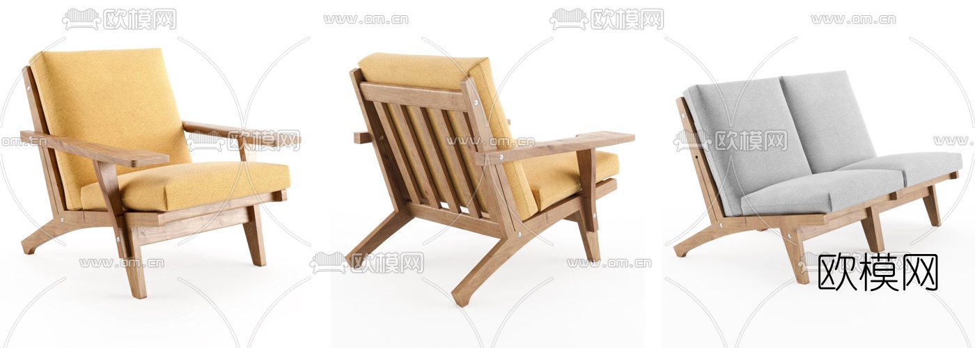 北欧布艺休闲椅3d模型-免费3dmax模型库-欧模网