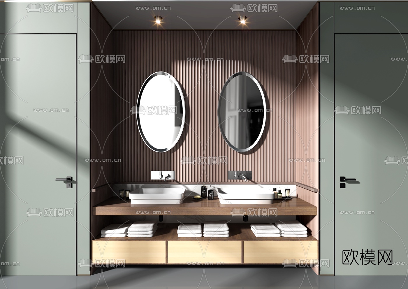 现代浴室洗手台盆柜3d模型下载（渲染图1）