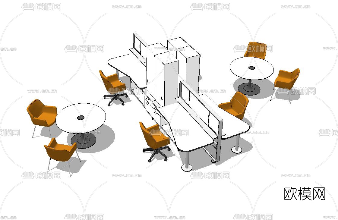 现代卡座办公桌椅su模型下载