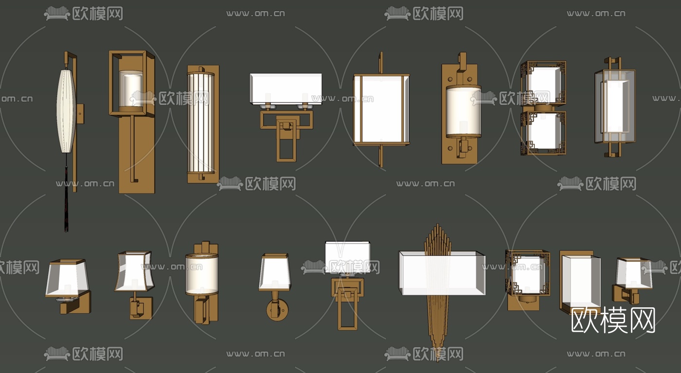 新中式金属壁灯组合su模型