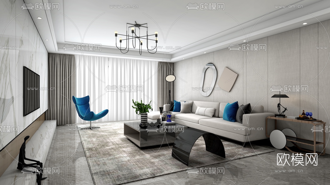 墨设设计 现代客厅3d模型