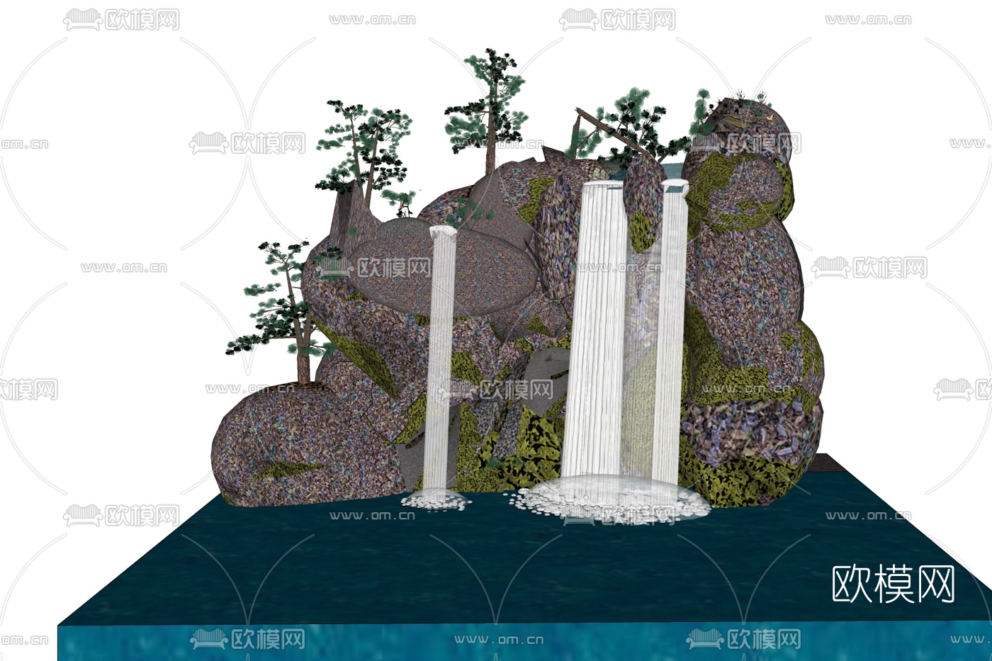 现代假山流水小品su模型下载