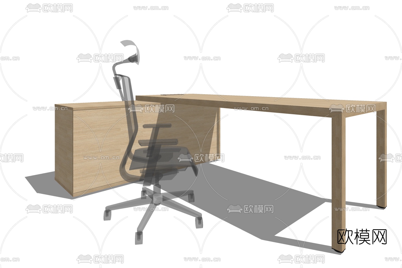 现代实木中班台免费su模型下载