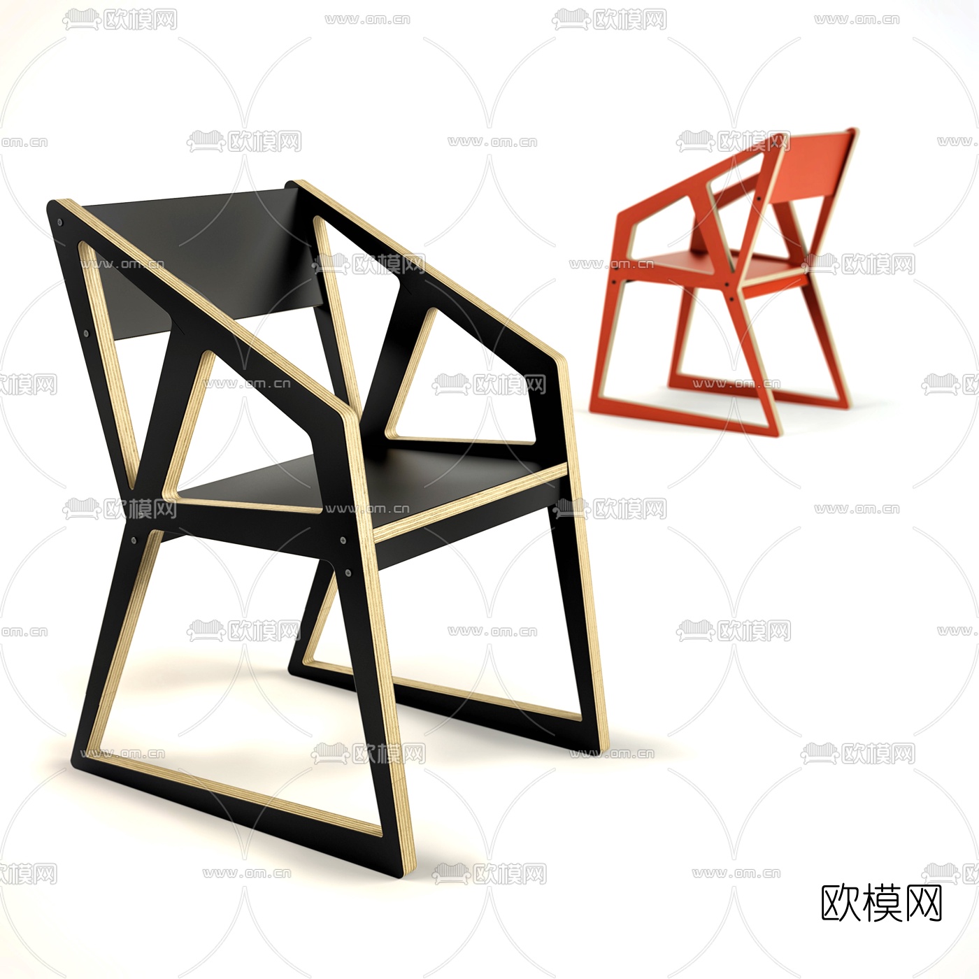 现代实木单椅3d模型