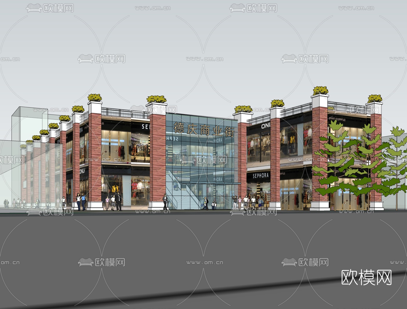 简欧商业街免费su模型-免费3dmax模型库-欧模网