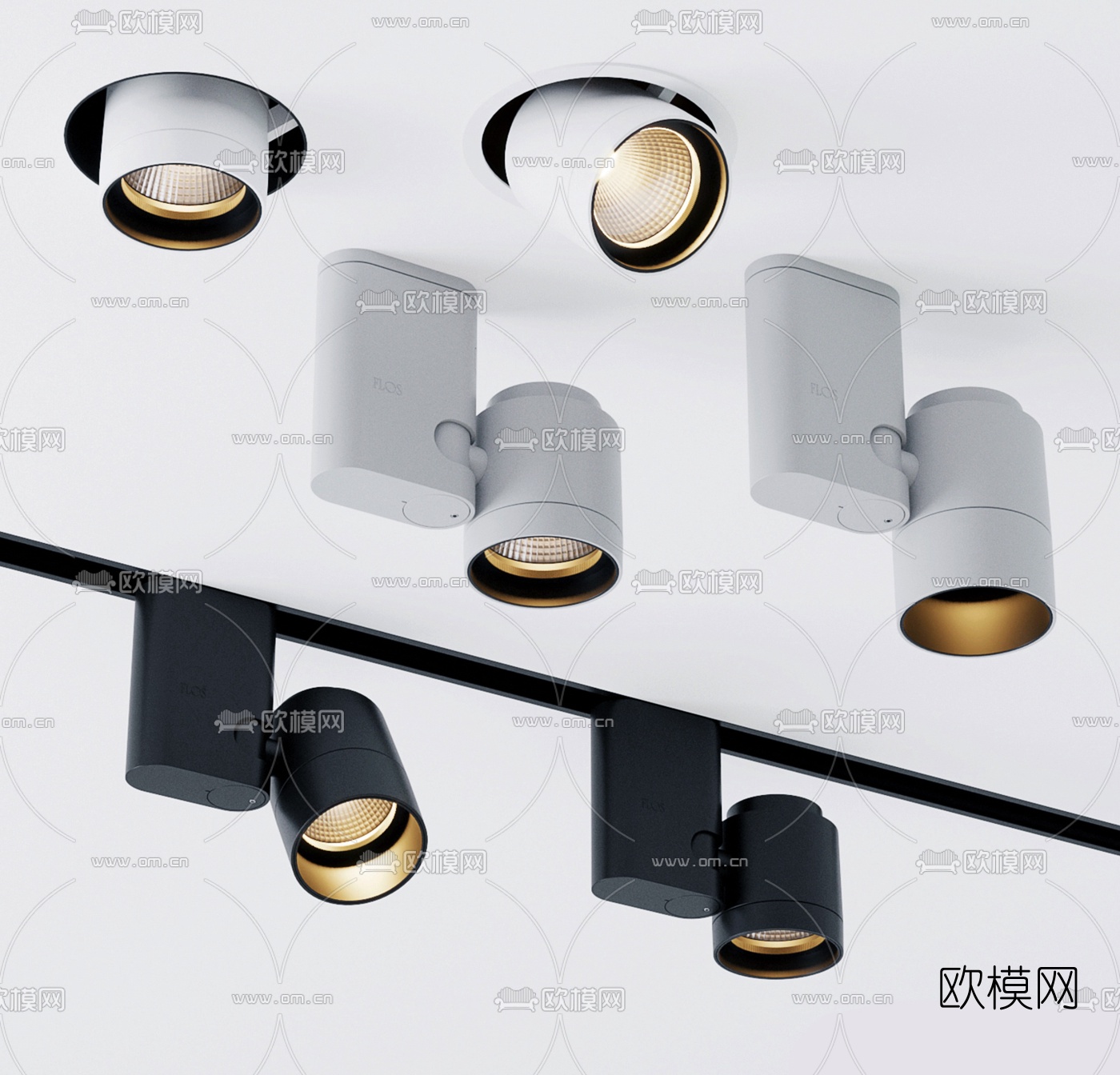 现代轨道筒灯射灯3d模型