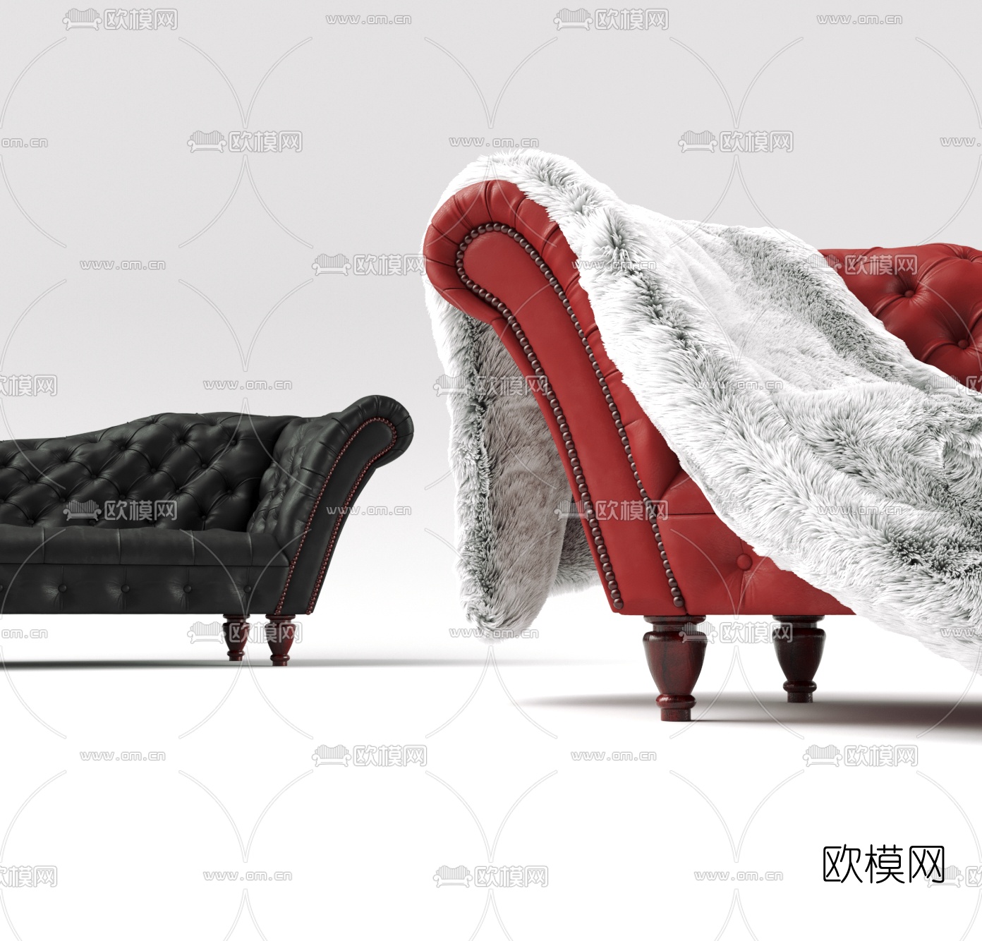 美式皮革双人沙发3d模型下载（渲染图6）