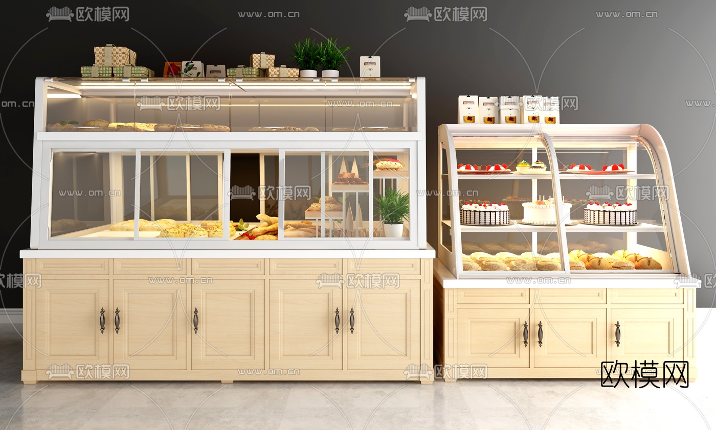 简欧面包蛋糕展柜3d模型下载（渲染图1）