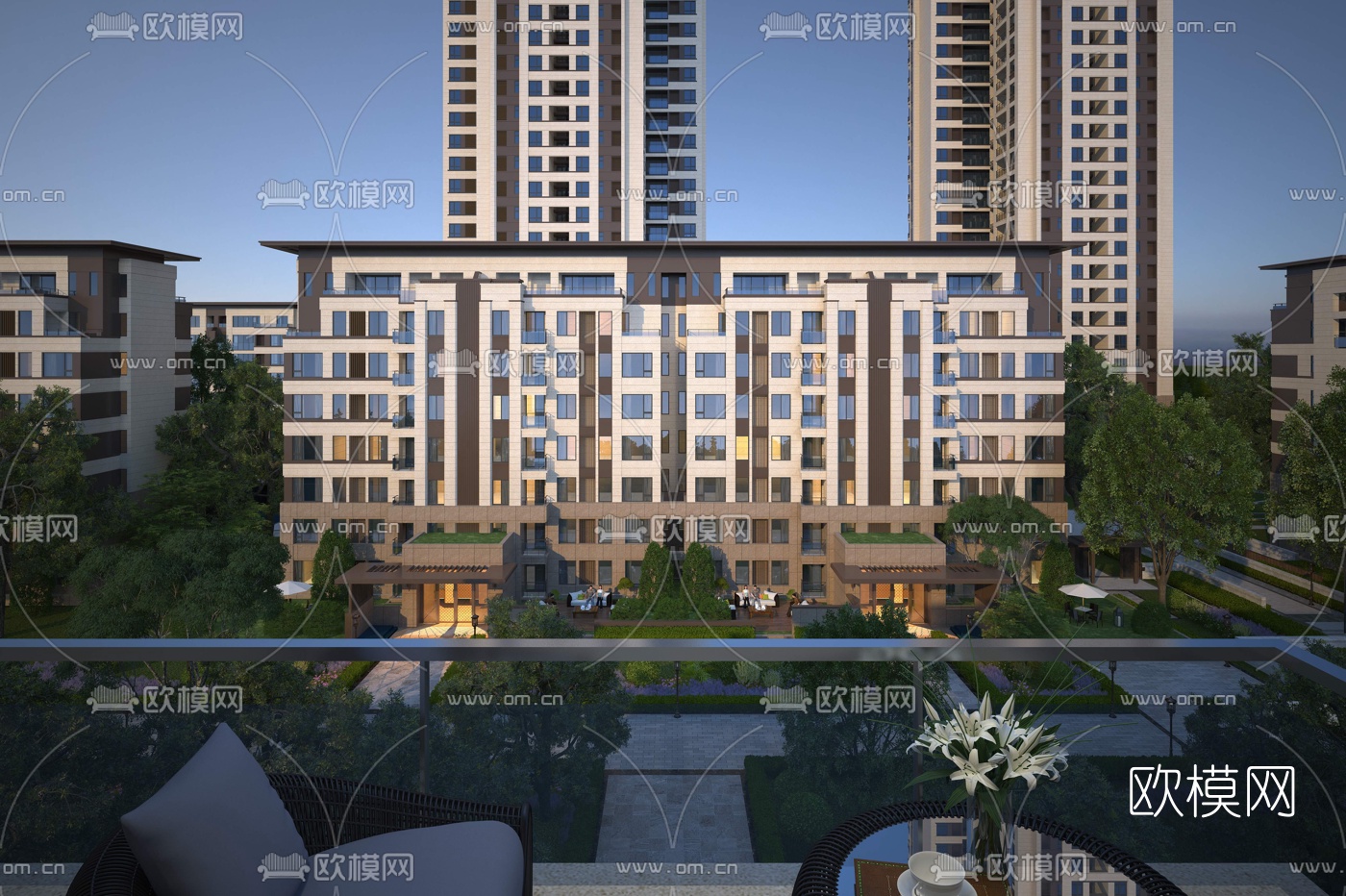 简欧住宅楼外观3d模型下载