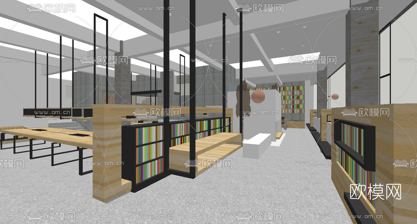 现代书吧图书馆su模型下载（渲染图1）